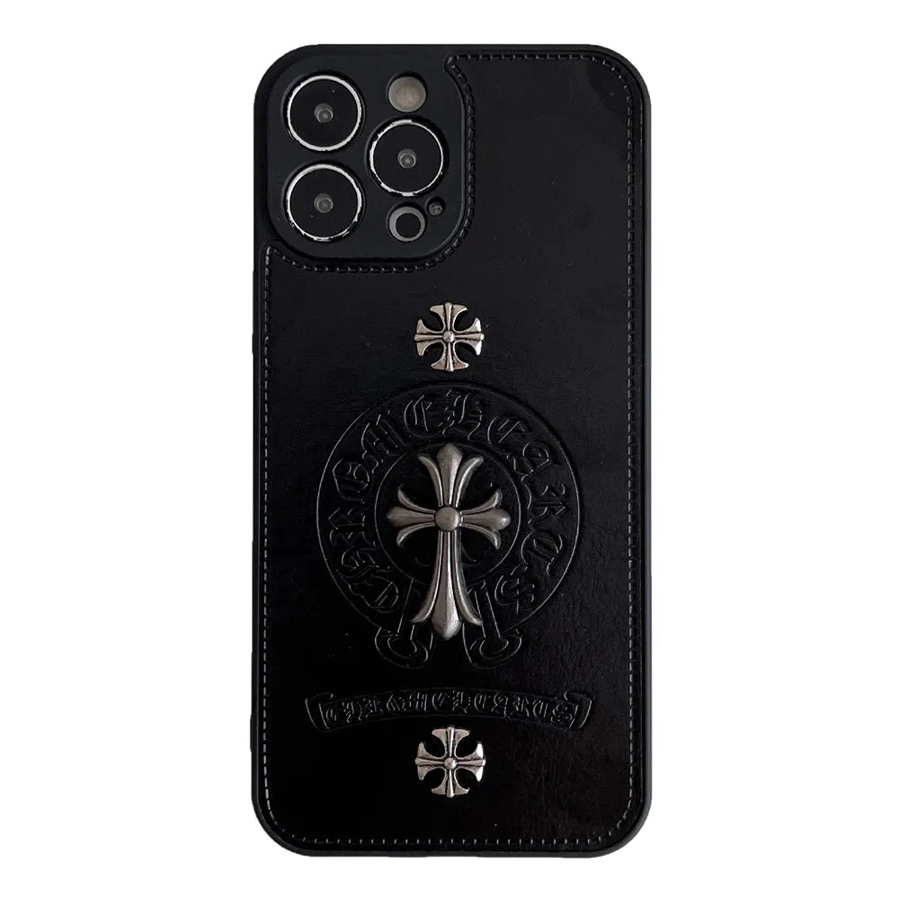 Chrome Hearts Black luxury leather iphone Case